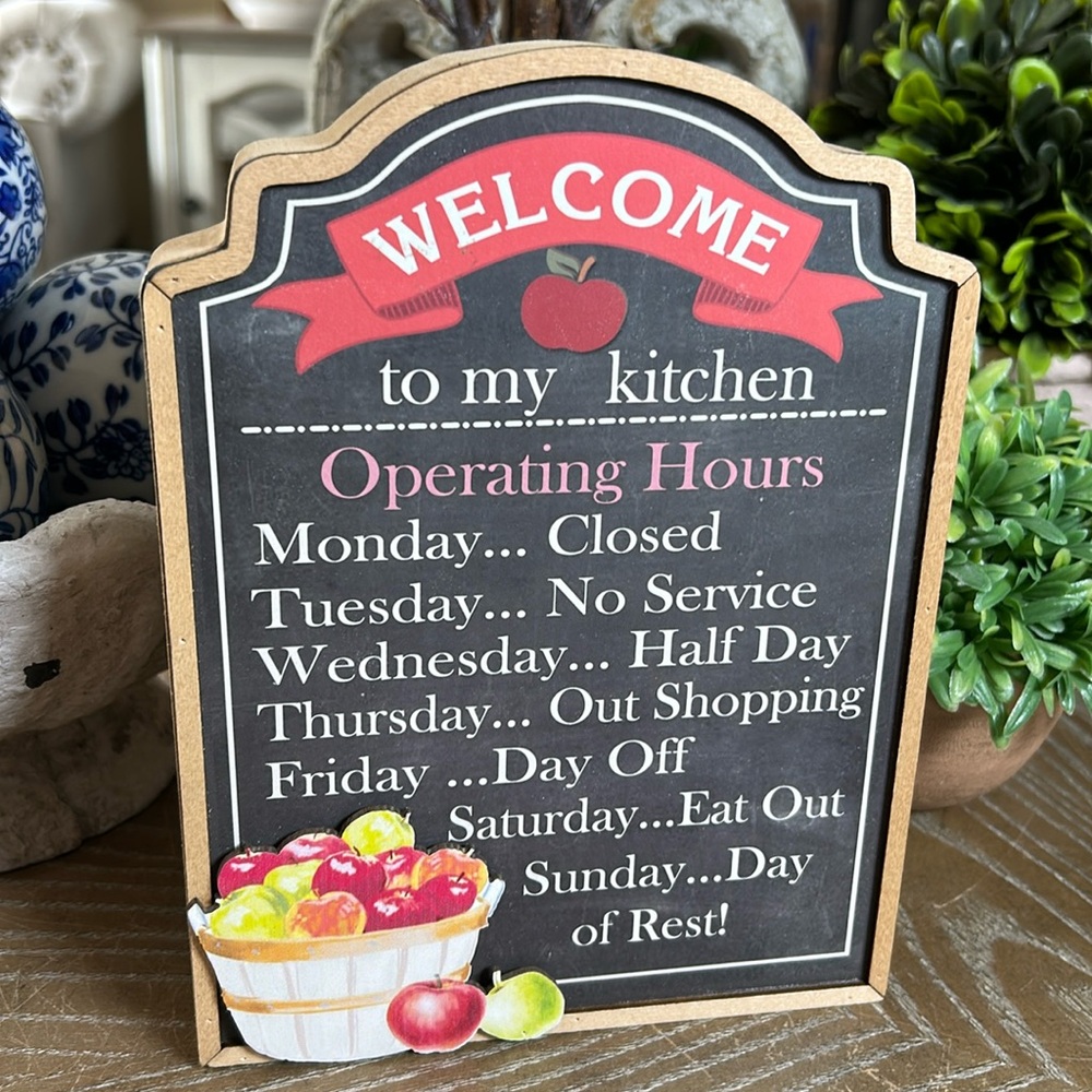 NEW! Country Cottage Fall Harvest Autumn Apple Kitchen Hours Wood Sign
